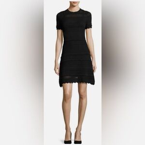 ALEXIS Black Knit Fit & Flare Dress | Textured Lace Panel Mini | S